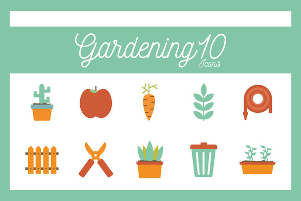 10 gardening flat style icon set vector design - Vektor, kép