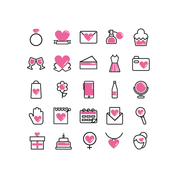 set of icons women day, line style and color - Вектор, зображення