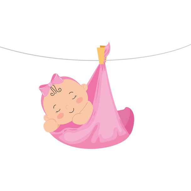 schattig klein baby meisje opknoping in luier - Vector, afbeelding