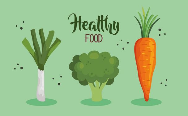 Plakat für gesunde Ernährung mit Karotten und Gemüse - Vektor, Bild