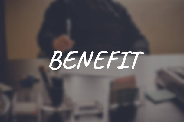 Benefit word with blurring business background - Фото, зображення