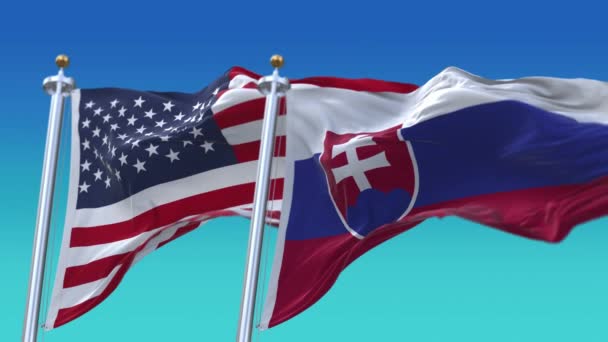 4k Verenigde Staten van Amerika Usa en Slowakije Nationale vlag naadloze achtergrond. - Video