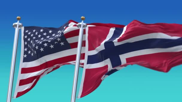4k Ηνωμένες Πολιτείες της Αμερικής Usa και Νορβηγία Εθνική σημαία αδιάλειπτη φόντο. - Πλάνα, βίντεο