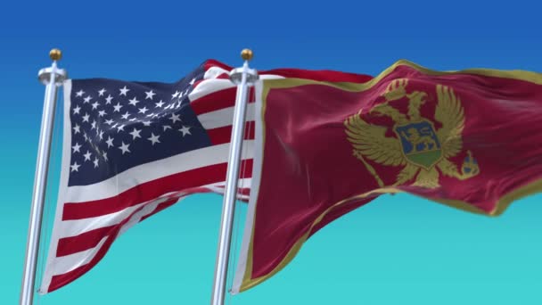 4k Ηνωμένες Πολιτείες Αμερικής Usa και Μαυροβούνιο Εθνική σημαία φόντο. - Πλάνα, βίντεο