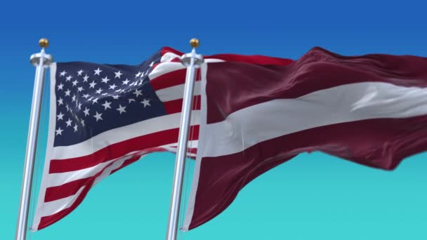 4k Ηνωμένες Πολιτείες της Αμερικής Usa και Λετονία Εθνική σημαία αδιάλειπτη φόντο. - Πλάνα, βίντεο