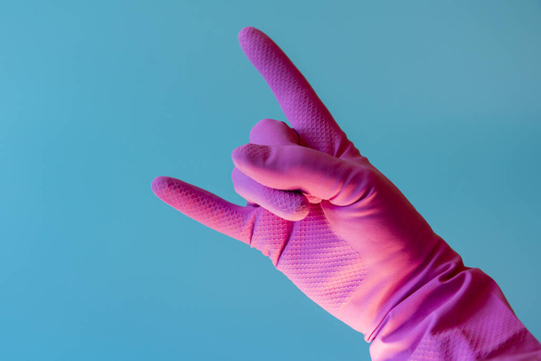 Hand with cleaning glove gesturing - Photo, image