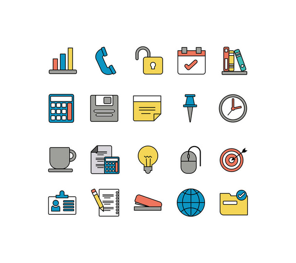 conjunto de iconos de oficina, icono de estilo de línea
 - Vector, Imagen
