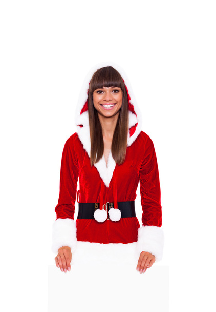 Christmas girl smile hold blank board empty copy space - 写真・画像