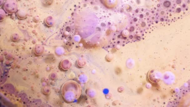 Fantastic structure of colorful bubbles. Chaotic motion. Abstract colorful paint. Top view - Footage, Video