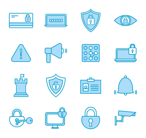 Isolated security line and fill style icon set vector design - Vektor, obrázek