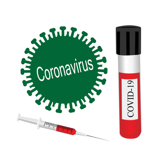 strzykawka i tuba z krwią do badań laboratoryjnych, analiza zakażenia koronawirusem - Wektor, obraz
