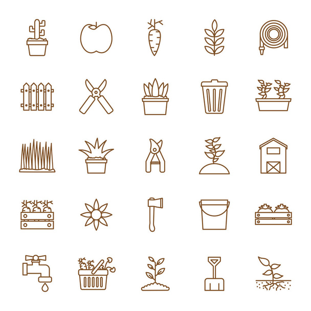 Diseño vectorial conjunto de iconos de estilo de línea de jardinería aislada
 - Vector, imagen