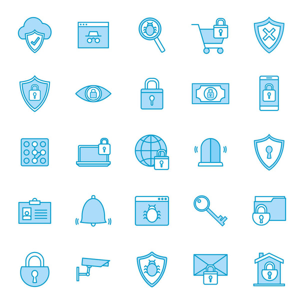 Isolated security line and fill style icon set vector design - Vektor, obrázek