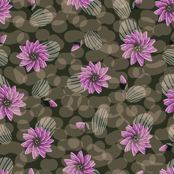 Lotus flower seamless vector pattern in moody colors - Vector, Image