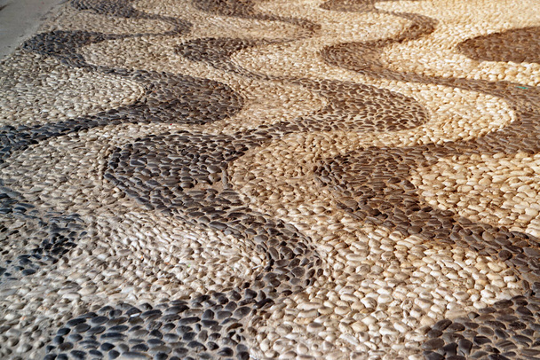  石舗装の背景-タイ、パタヤの花崗岩の石畳のパターン.  - 写真・画像
