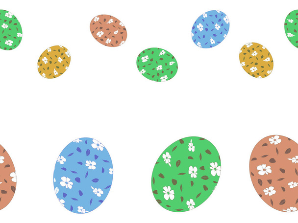 Ένα διάνυσμα διακόσμηση απρόσκοπτη μοτίβο σύνολο πολύχρωμο με λουλούδια πασχαλινά αυγά bordure απομονώνονται σε λευκό φόντο - Διάνυσμα, εικόνα