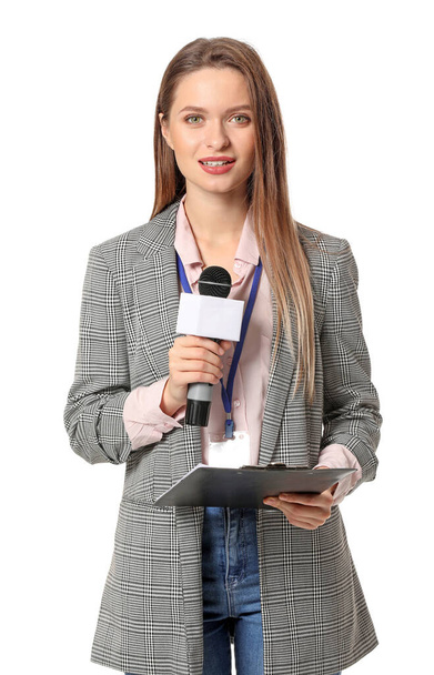 Female journalist on white background - Foto, Imagem