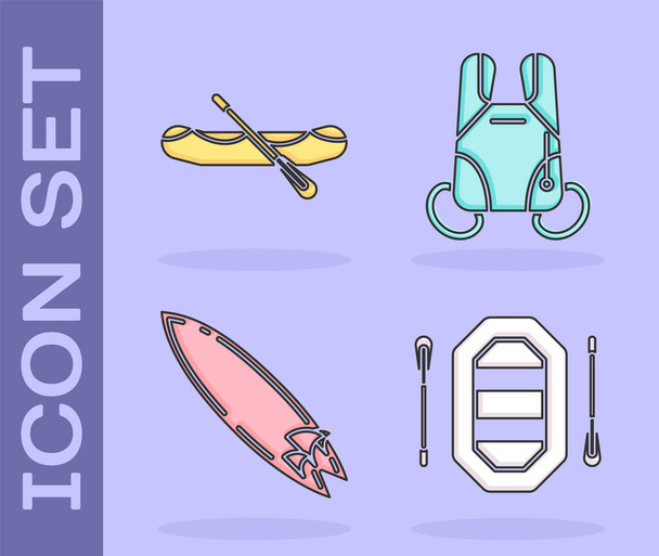 Set Rafting bateau, Rafting bateau, planche de surf et parachute icône. Vecteur
 - Vecteur, image