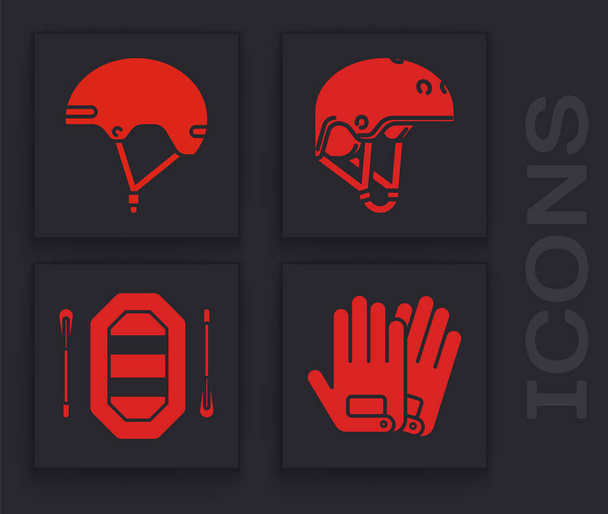 Набор Глобусы, Шлем, Шлем и Рафтинг лодки значок. Вектор
 - Вектор,изображение