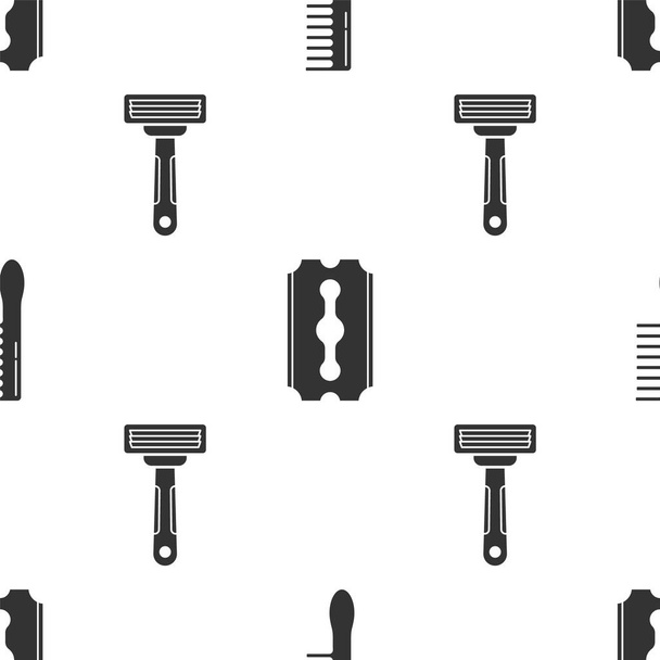 Set Haarbürste, Klingenrasierer und Rasiermesser auf nahtlose Muster. Vektor - Vektor, Bild