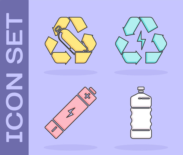Σετ πλαστικό μπουκάλι, Ανακύκλωση πλαστικό μπουκάλι, μπαταρία και μπαταρία με εικονίδιο σύμβολο ανακύκλωσης. Διάνυσμα - Διάνυσμα, εικόνα