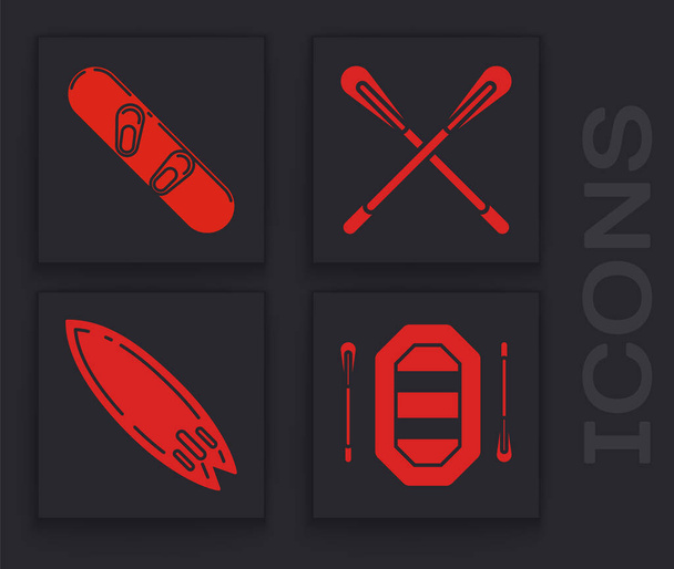 Set Rafting boat, Snowboard, Crossed paddle y Surfboard icon. Vector
 - Vector, Imagen