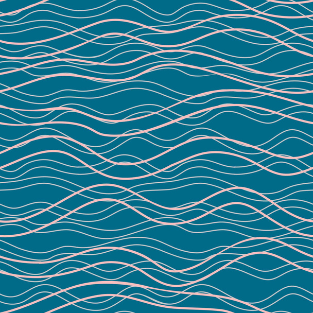 abstract wavy ocean lines seamless vector pattern - ベクター画像