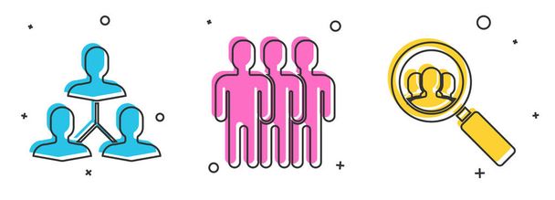 Állítsa be a Projekt csapat bázis, Felhasználók csoport és nagyító keresni egy ember ikon. Vektor - Vektor, kép