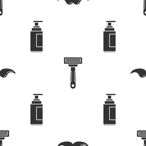 Set Mustache, Shaving razor and Cream or lotion cosmetic tube on seamless pattern. Vector - Vector, Image