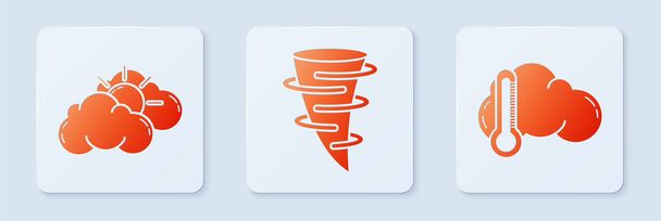 Set Tornado, Sun and cloud weather and Thermometer and cloud. White square button. Vector - Vector, Image