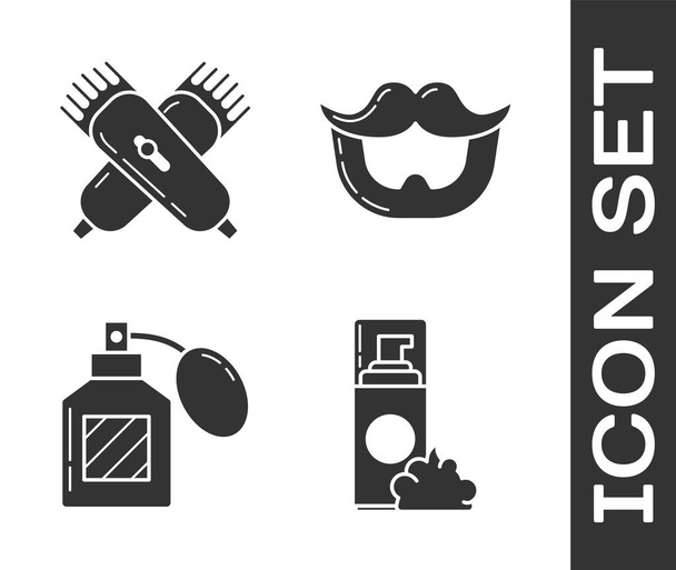 Set holení gel pěna, Crossed elektrický střihač vlasů nebo holicí strojek, Afterholení a knír a vousy ikona. Vektor - Vektor, obrázek