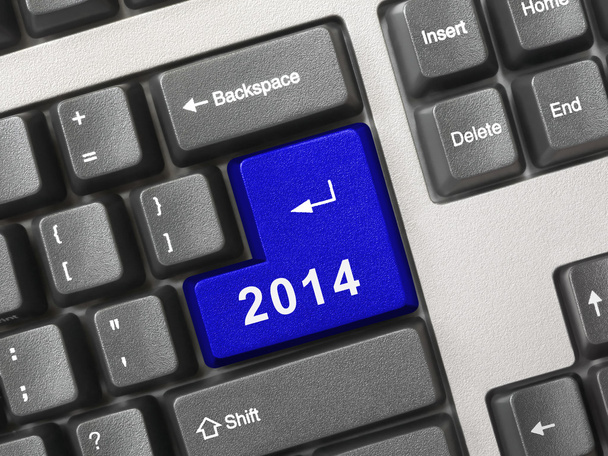 Computer keyboard with 2014 key - Zdjęcie, obraz