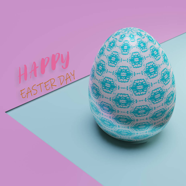 Green pattern easter eggs on color paper with text. 3D illustration. - Φωτογραφία, εικόνα