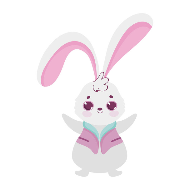 bonito pequeno coelho com roupas desenho animado personagem ícone
 - Vetor, Imagem