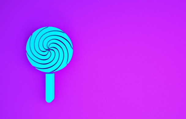 Ікона Blue Lollipop ізольована на фіолетовому фоні. Їжа, смачний символ. Концепція мінімалізму. 3D-рендеринг - Фото, зображення