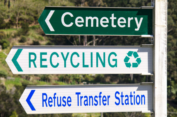 Cmentarz i recyklingu znaki drogowe stacji - Zdjęcie, obraz