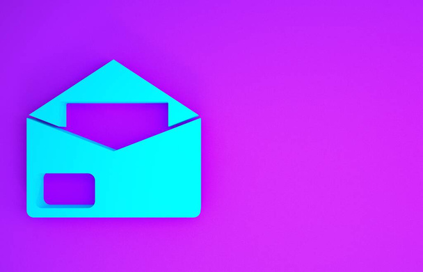 Blue Envelope icon isolated on purple background. Email message letter symbol. Minimalism concept. 3d illustration 3D render - Photo, Image
