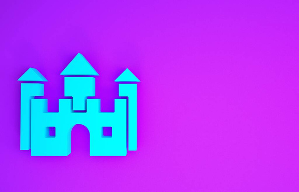 Значок Голубой замок выделен на фиолетовом фоне. Концепция минимализма. 3D-рендеринг
 - Фото, изображение