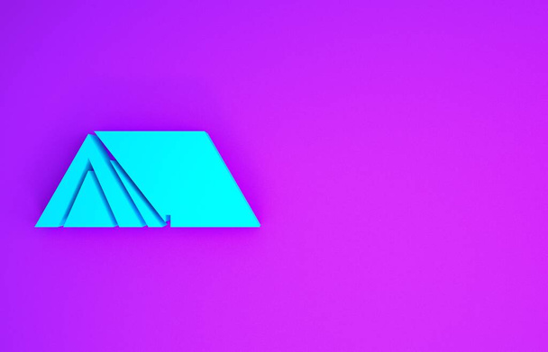 Синий значок шатра на фиолетовом фоне. Символ лагеря. Концепция минимализма. 3D-рендеринг
 - Фото, изображение