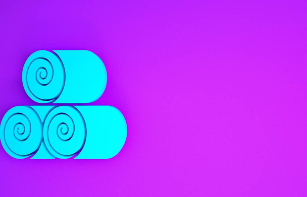 Kék tekercs széna ikon elszigetelt lila háttér. Minimalizmus koncepció. 3d illusztráció 3d render - Fotó, kép
