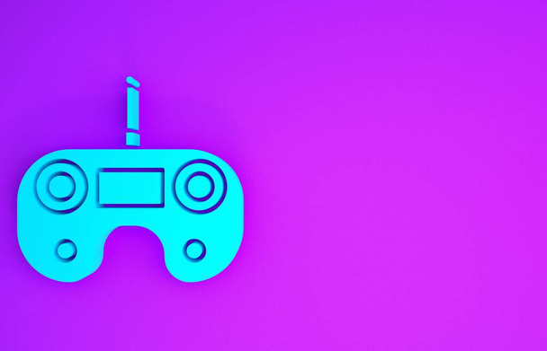 Icono de control remoto azul aislado sobre fondo púrpura. Concepto minimalista. 3D ilustración 3D render
 - Foto, Imagen