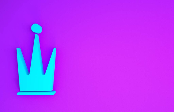 Blaue Krone Symbol isoliert auf violettem Hintergrund. Minimalismus-Konzept. 3D Illustration 3D Renderer - Foto, Bild