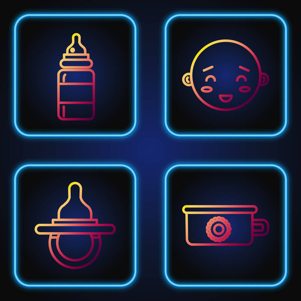 Set line Baby potty, Baby dummy pacifier, Baby bottle and Happy little boy head. Gradient color icons. Vector - ベクター画像