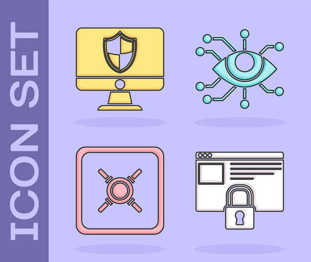 Configurar Asegure su sitio con HTTPS, SSL, Monitor y escudo de computadora, Icono de exploración segura y ocular. Vector
 - Vector, imagen
