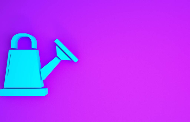 Blaues Gießkannen-Symbol isoliert auf violettem Hintergrund. Bewässerungssymbol. Minimalismus-Konzept. 3D Illustration 3D Renderer - Foto, Bild