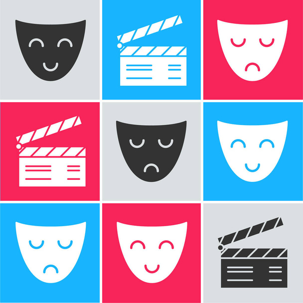 Set Máscara teatral de comedia, Película clapper y Drama icono máscara teatral. Vector
 - Vector, Imagen
