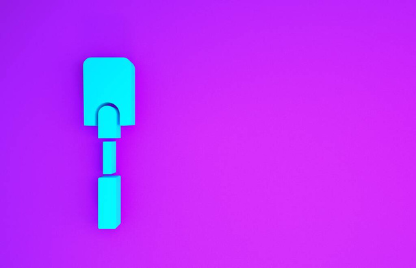 Icône Spatule bleue isolée sur fond violet. Icône de spatule de cuisine. Signe de spatule de barbecue. Barbecue et outil de grill. Concept de minimalisme. Illustration 3D rendu 3D - Photo, image