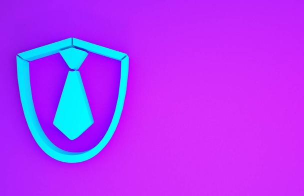 Blue Tie icon isolated on purple background. Necktie and neckcloth symbol. Minimalism concept. 3d illustration 3D render - Photo, Image