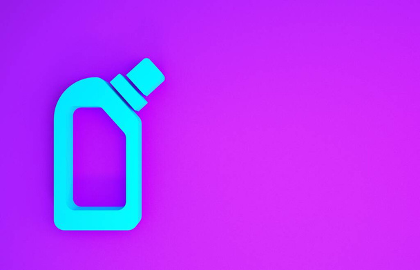 Голубая пластиковая бутылка для жидкого стирального порошка, отбеливателя, жидкости для мытья посуды или другого чистящего средства, выделенного на фиолетовом фоне. Концепция минимализма. 3D-рендеринг
 - Фото, изображение