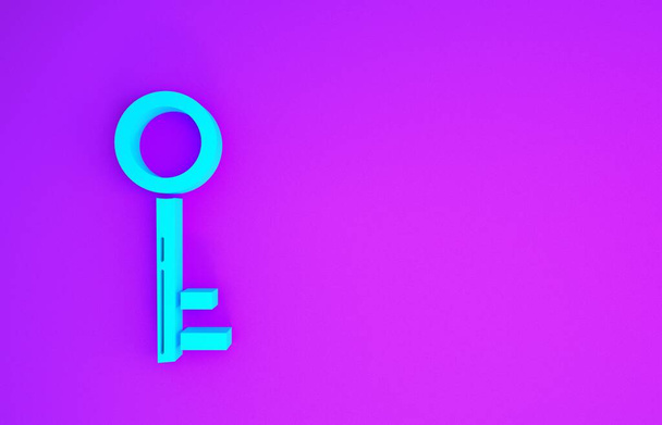 Kék kulcs ikon elszigetelt lila háttér. Minimalizmus koncepció. 3d illusztráció 3d render - Fotó, kép